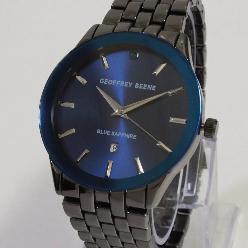 Geoffrey Beene Men's Casual Watch Sapphire Blue Dial GunMetal Finish 42mm